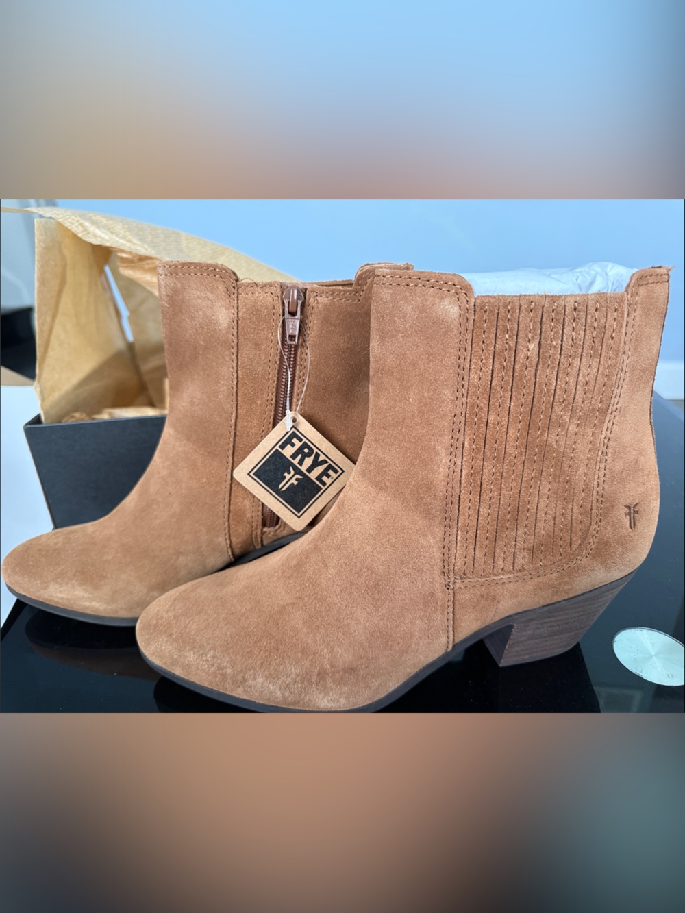 Frye Chestnut Suede Chelsea Ankle Boots